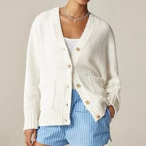 J.Crew Marina V-Neck Cotton Blend Knit Cardigan White Size Medium NWT